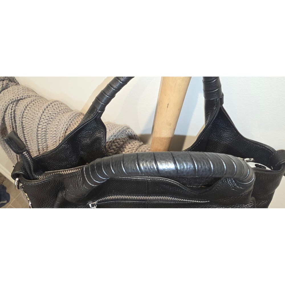 Iswee Black Pebbled Leather Hobo Bag Crossbody Satchel Handbag Silver Hardware - Picture 4 of 6